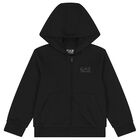 Boys Black Logo Hooded Zip Up Top, 1, hi-res