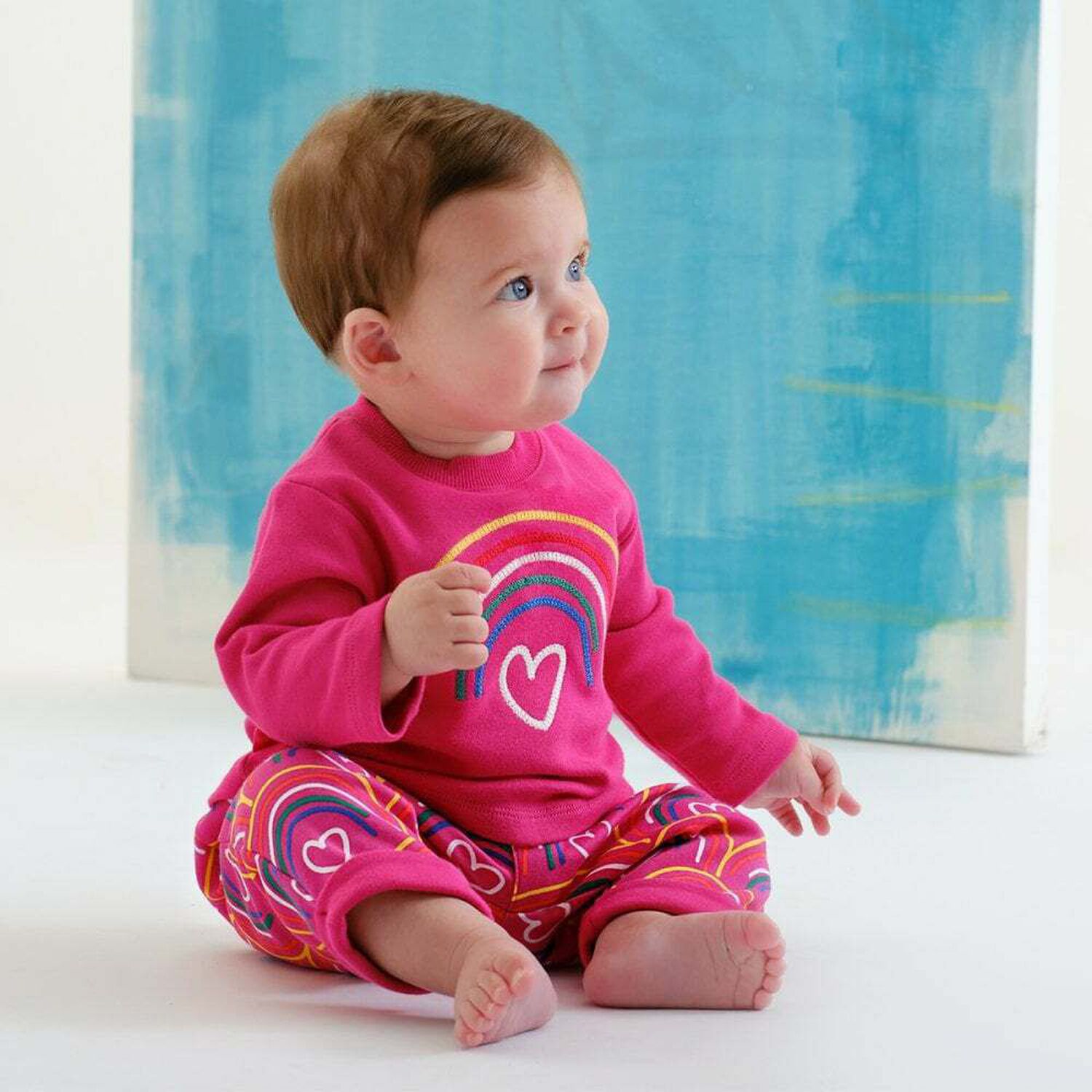 Younger Girls Pink Rainbow Tracksuit, 1, hi-res
