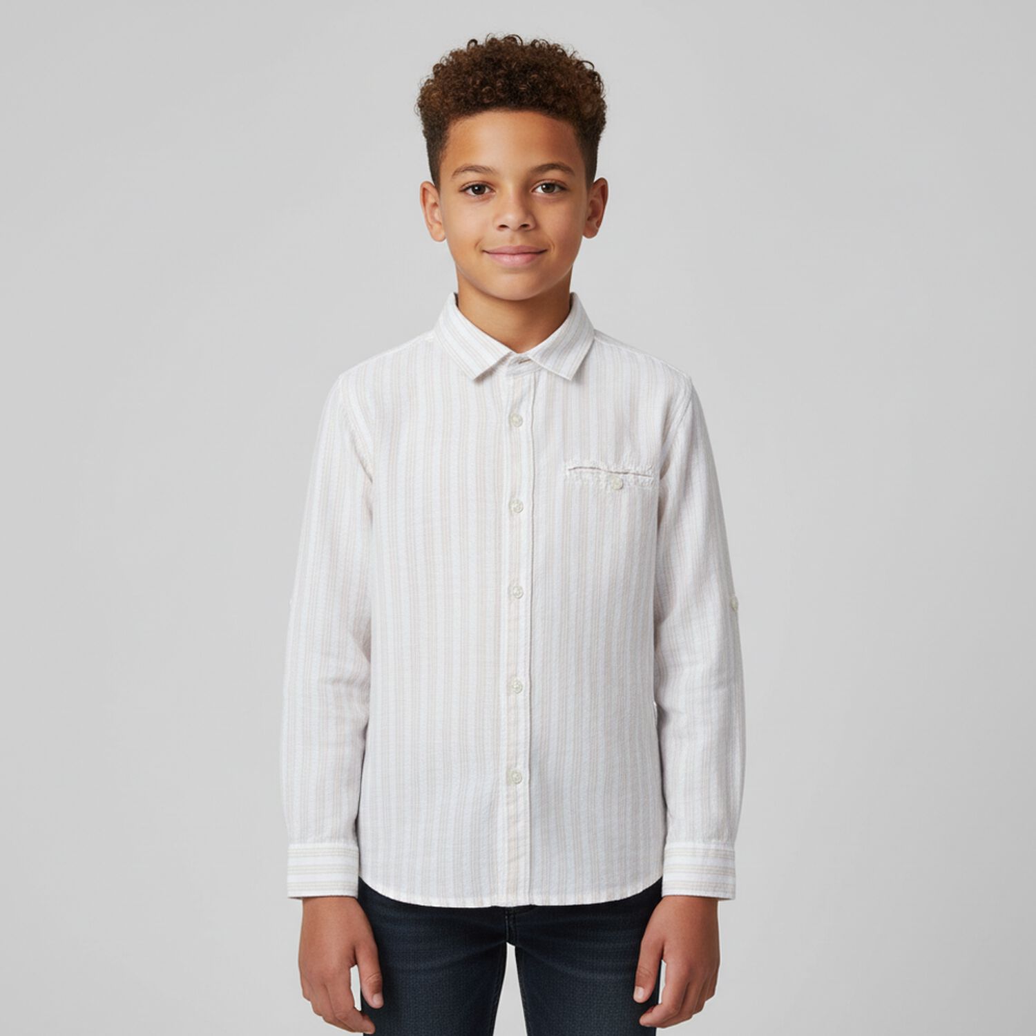 Boys Beige Stripe Shirt, 1, hi-res image number null