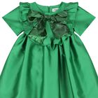 Girls Green Bow Satin Dress, 1, hi-res