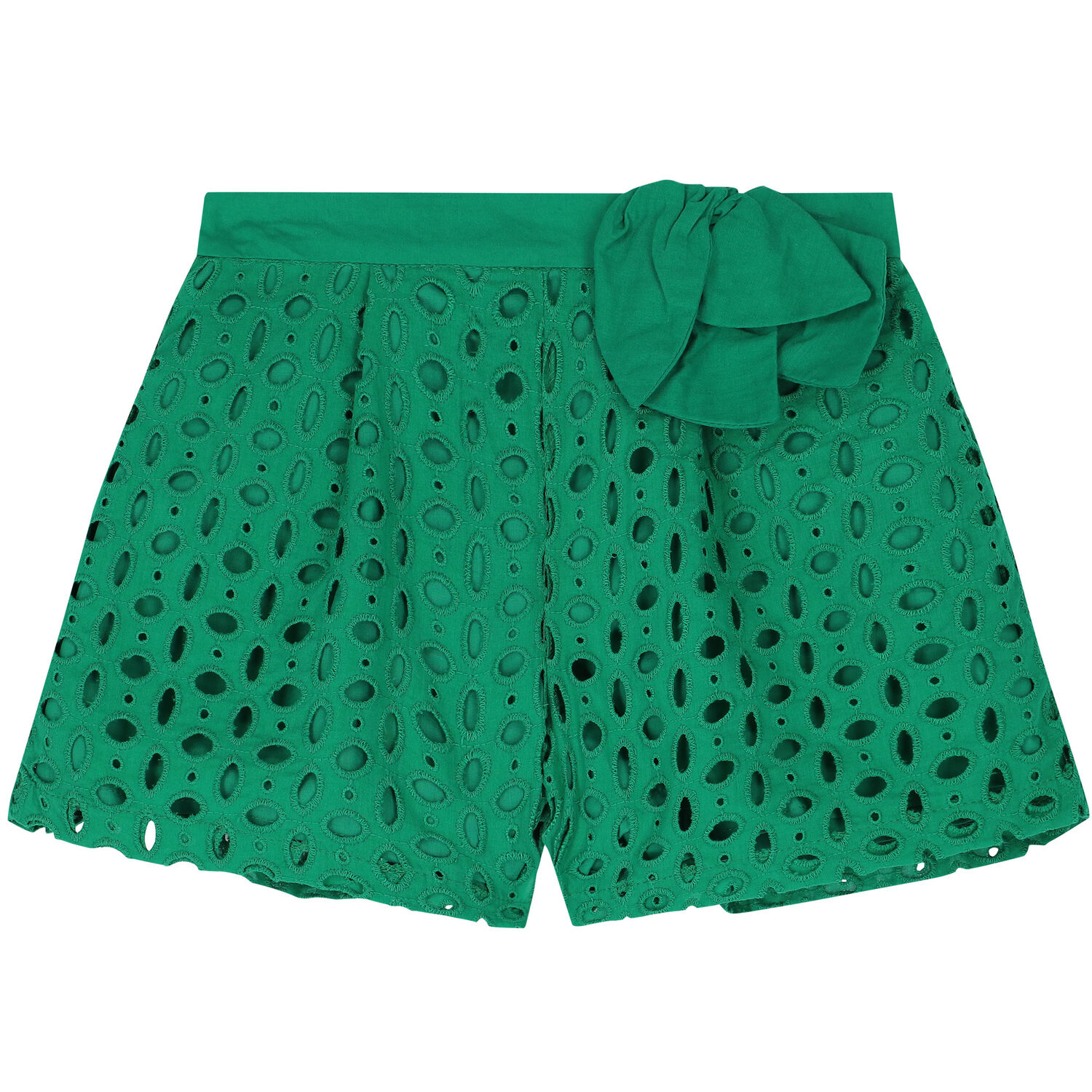 Girls Green Broderie Anglaise Shorts, 1, hi-res