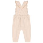 Baby Girls White & Beige Logo Dungaree Set, 1, hi-res