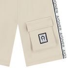 Boys Beige Logo Shorts, 1, hi-res