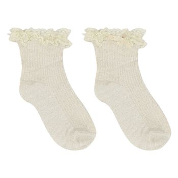 Baby Girls Beige & Gold Lace Socks