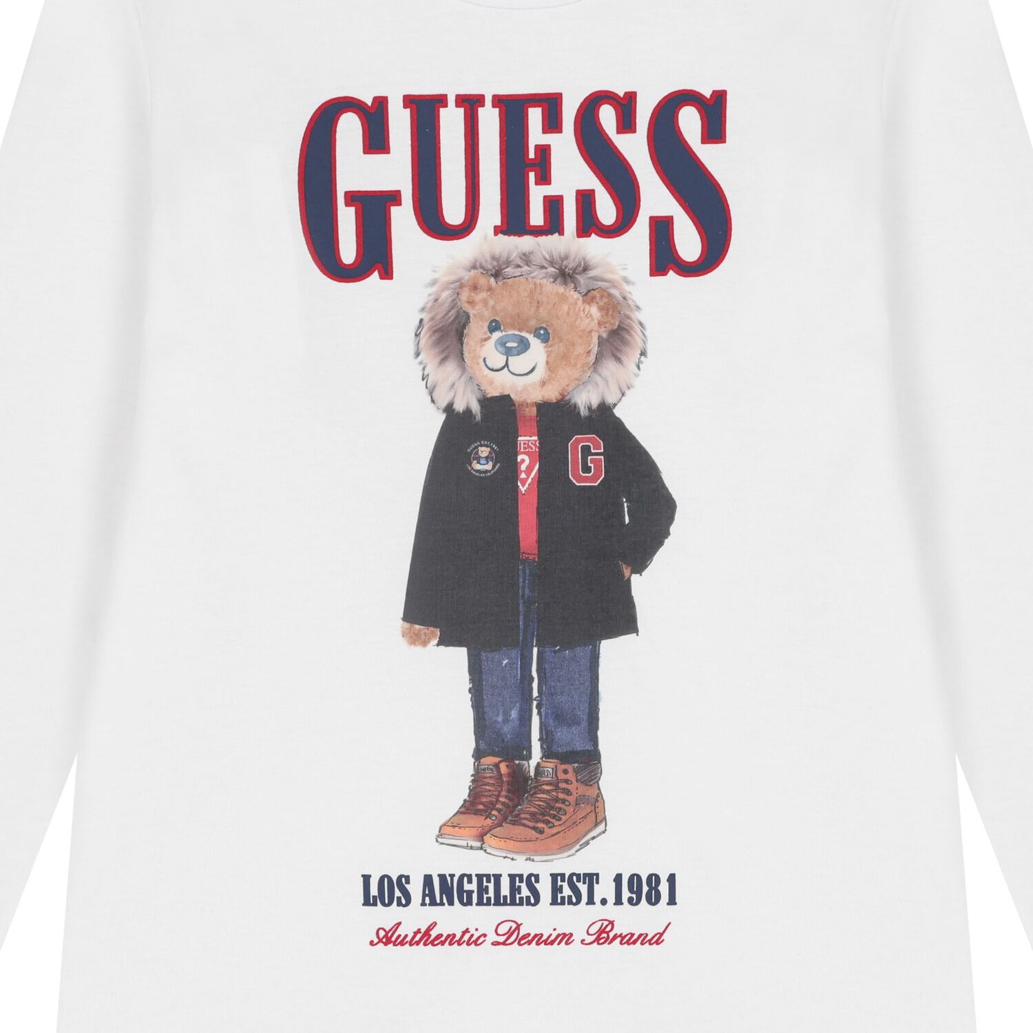 Boys White Teddy Bear Long Sleeve Top, 1, hi-res