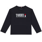 Boys Navy Logo Cotton T-Shirt, 1, hi-res