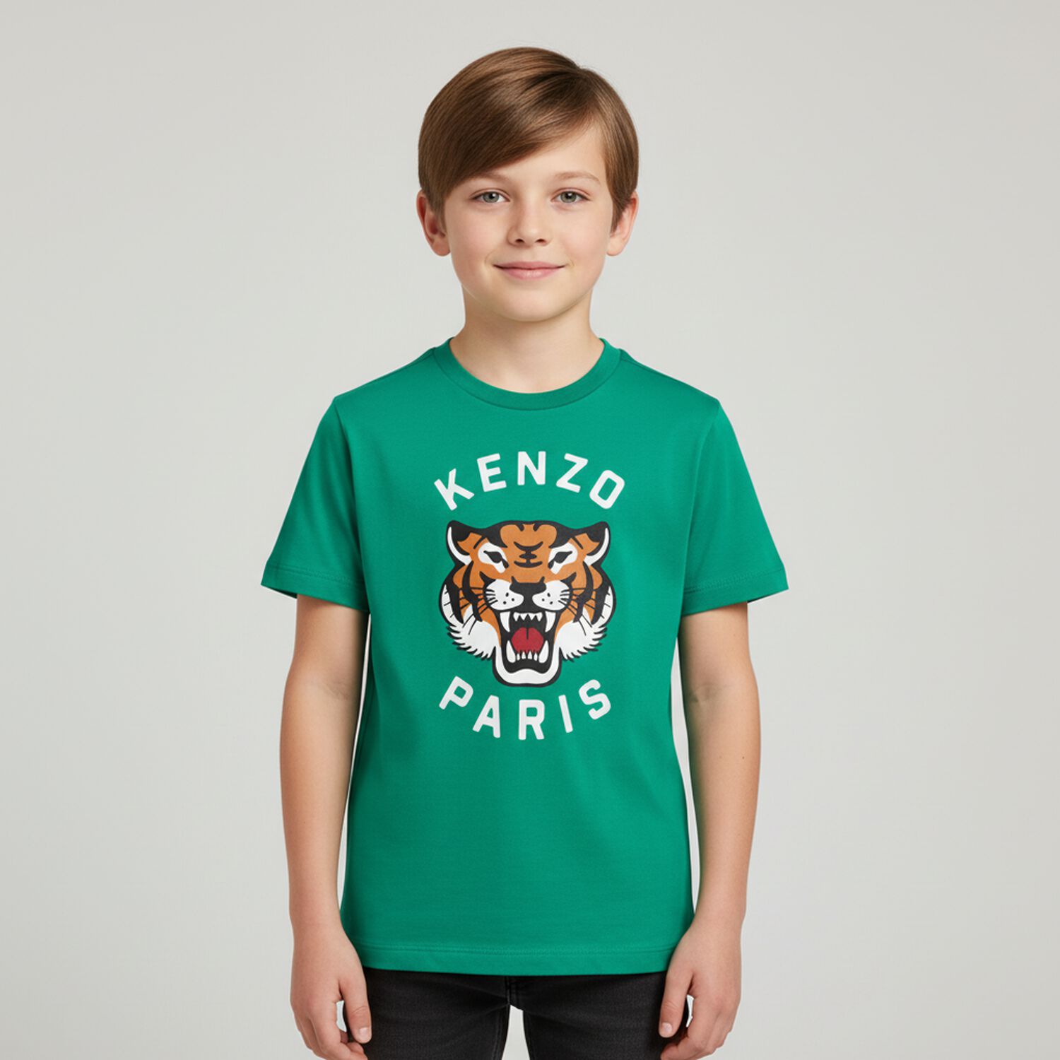 Boys Green Tiger T-Shirt, 1, hi-res
