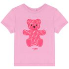 Younger Girls Pink Teddy Logo T-Shirt, 1, hi-res