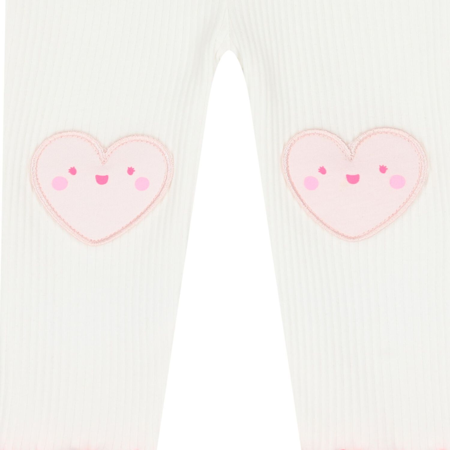 Younger Girls White & Pink Heart Leggings , 1, hi-res