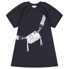 Girls Navy Blue Logo Bag Dress, 1, hi-res