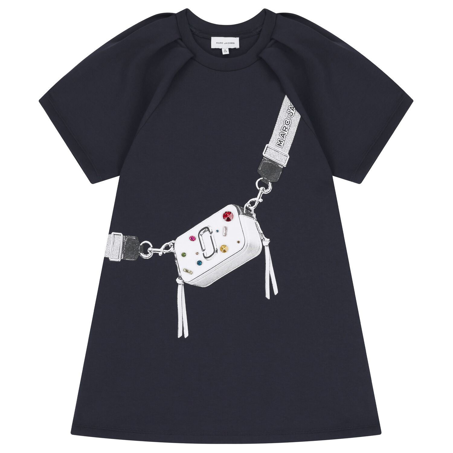 Girls Navy Blue Logo Bag Dress, 1, hi-res