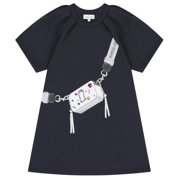 Girls Navy Blue Logo Bag Dress