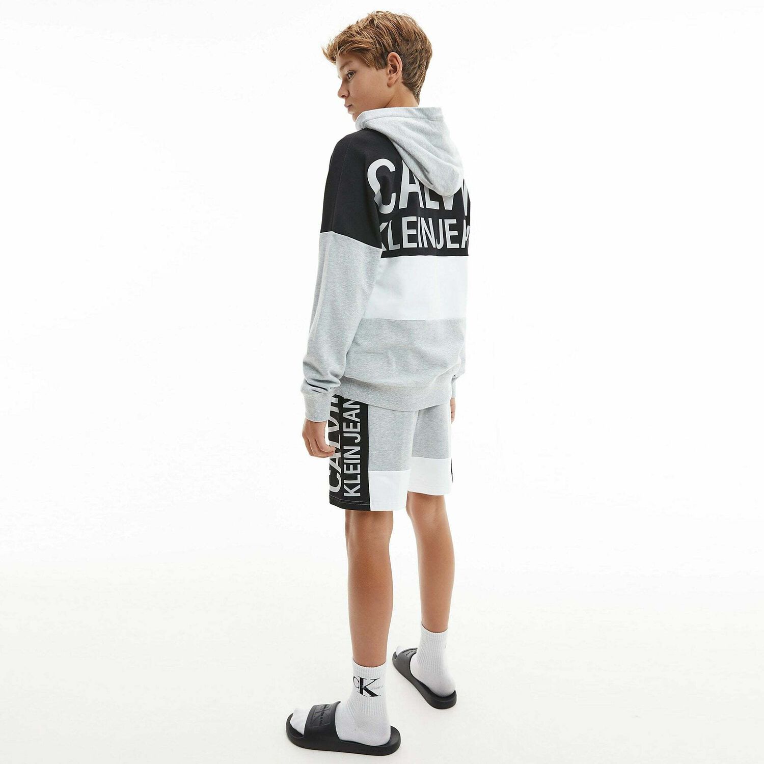Boys Grey & Black Logo Hooded Top, 1, hi-res image number null