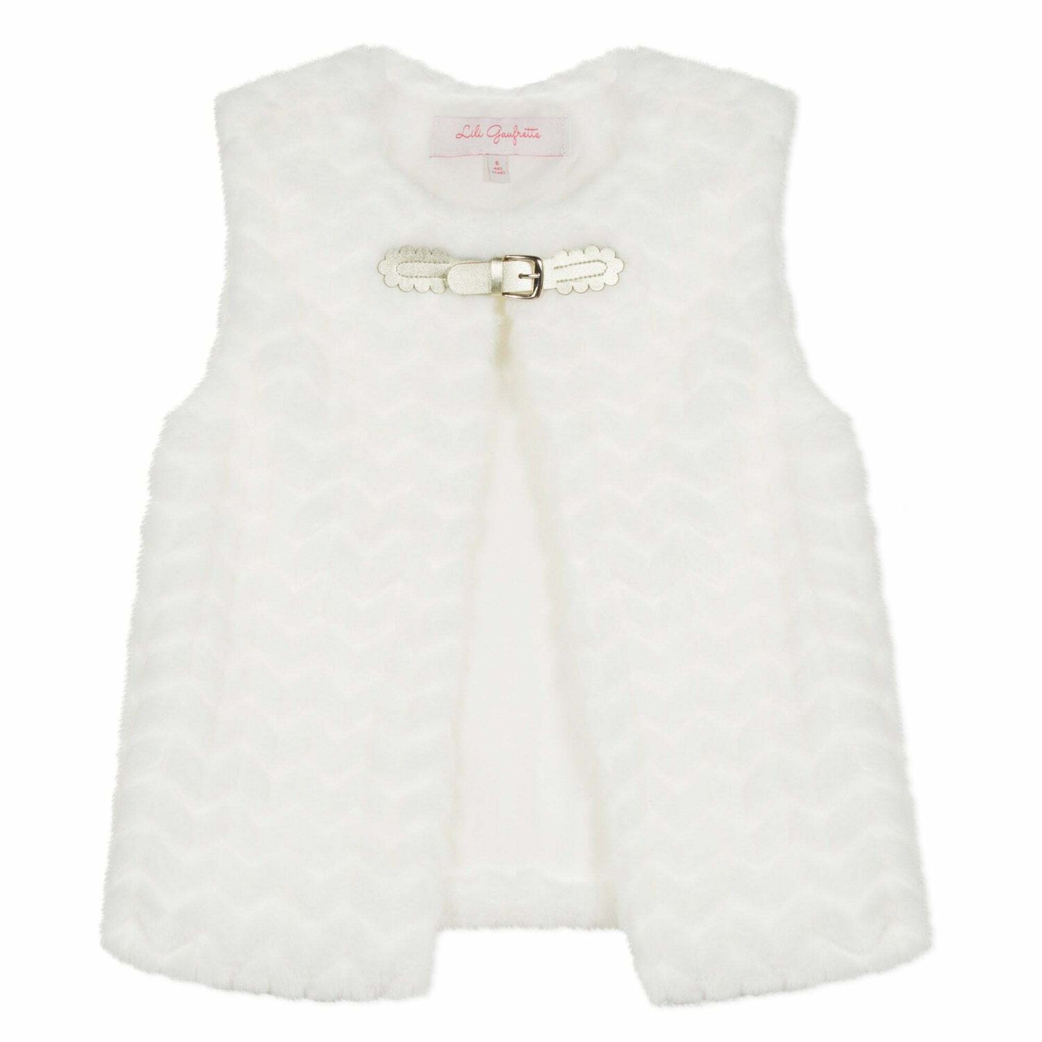 Girls Ivory Faux Fur Gilet, 1, hi-res