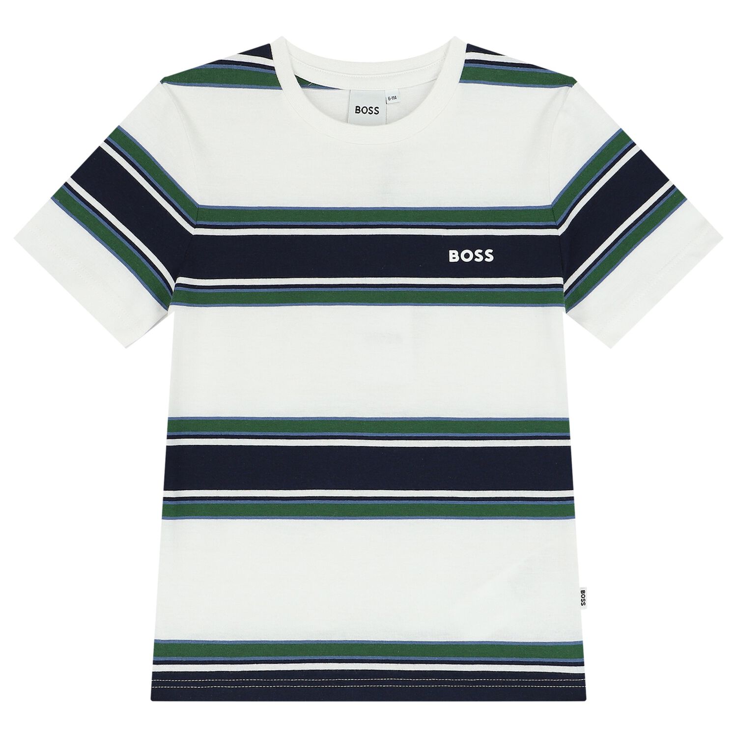 Boys White, Navy & Green Striped T-Shirt, 1, hi-res