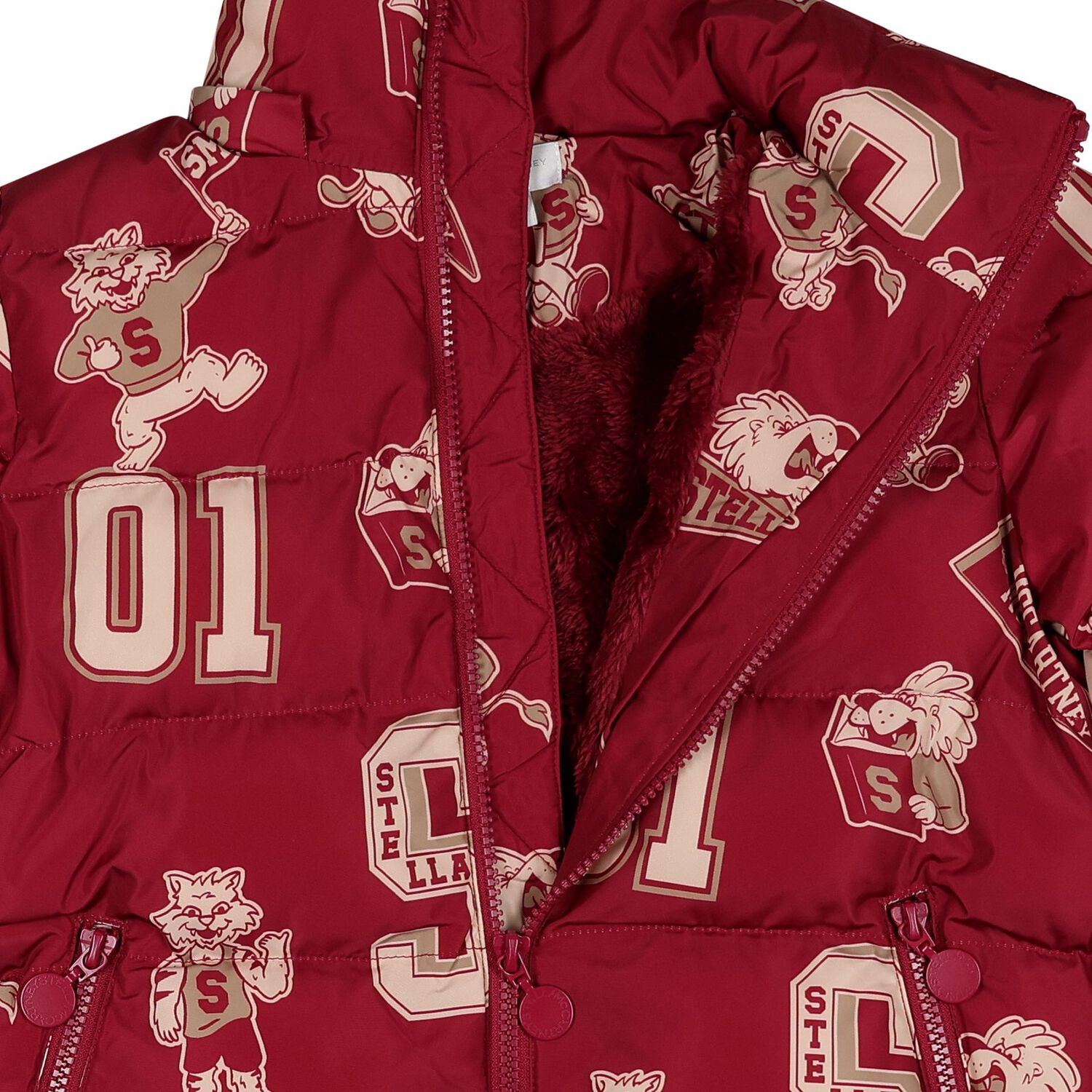 Boys Burgundy Lion & Tiger Puffer Jacket, 1, hi-res