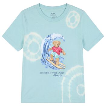 Boys Turquoise Blue Teddy Bear Logo T-Shirt