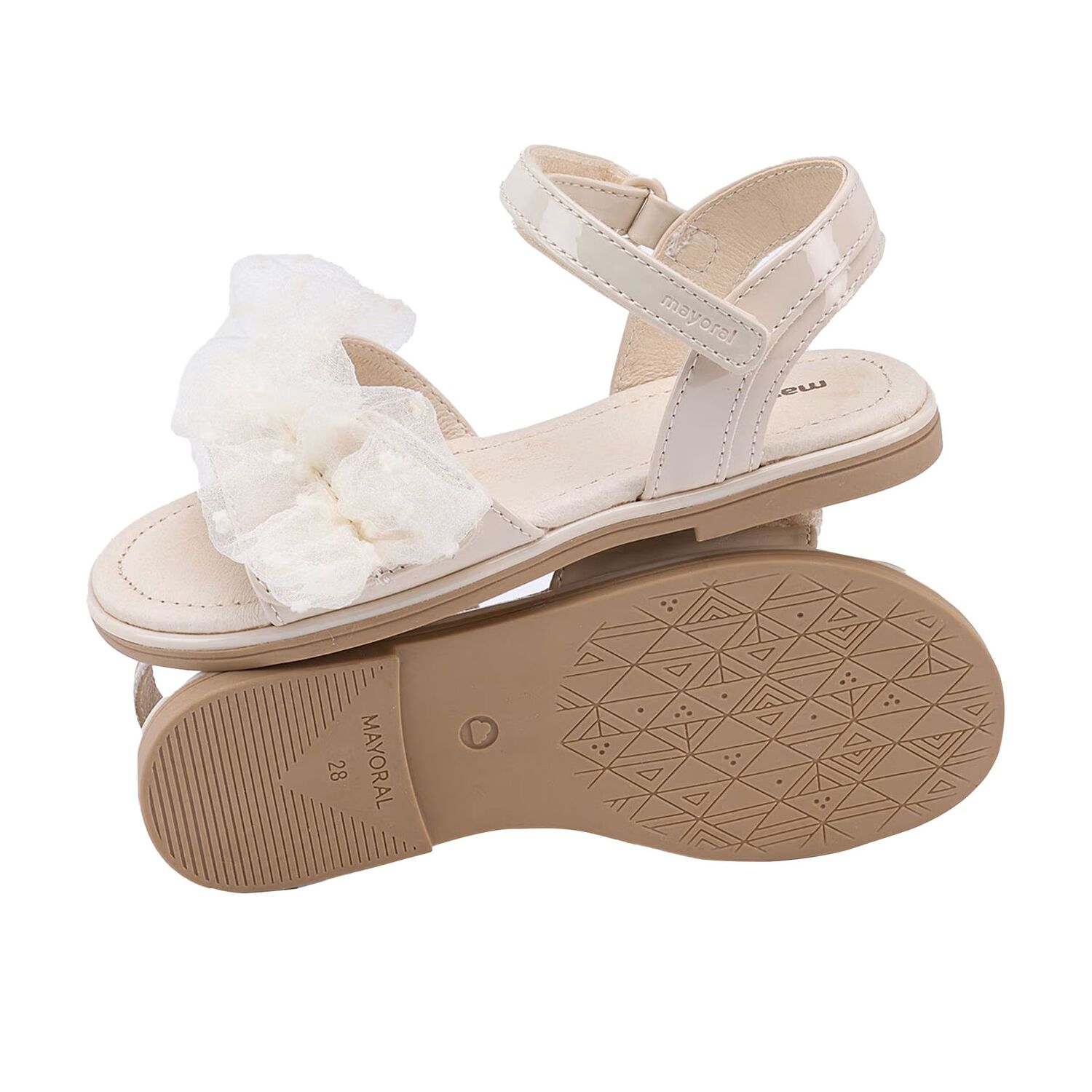 Girls Ivory Tulle Ruffle Sandals, 2, hi-res image number null