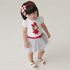 Younger Girls White Graphic Dress, 1, hi-res