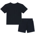 Baby Boys Navy Blue Logo Shorts Set, 1, hi-res