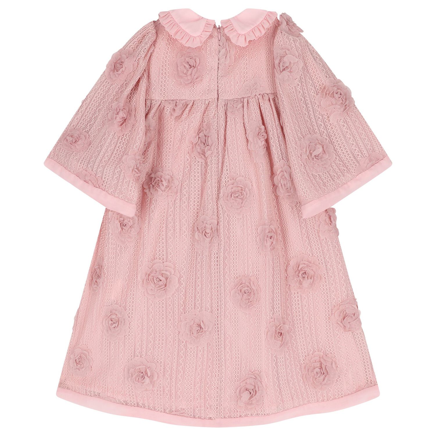 Girls Pink Bow & Flowers Dress, 1, hi-res