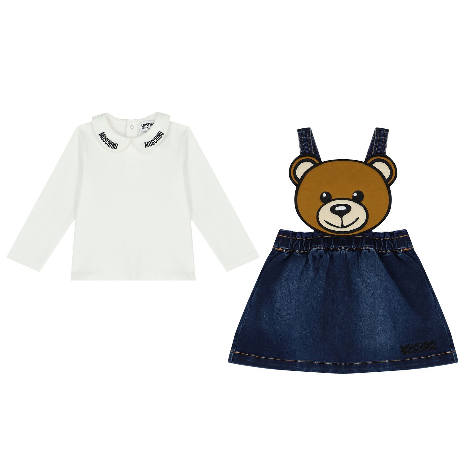 Younger Girls White & Blue Logo Skirt Set, 2, hi-res