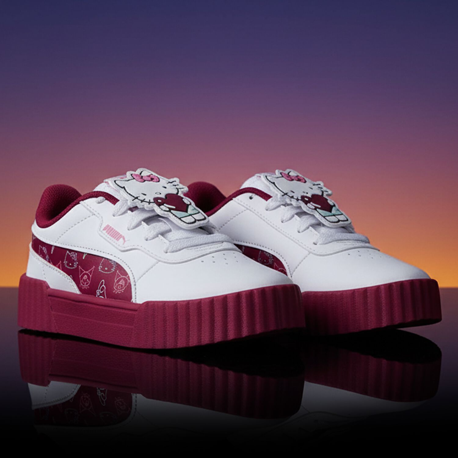 Girls White & Burgundy Hello Kitty Trainers, 1, hi-res