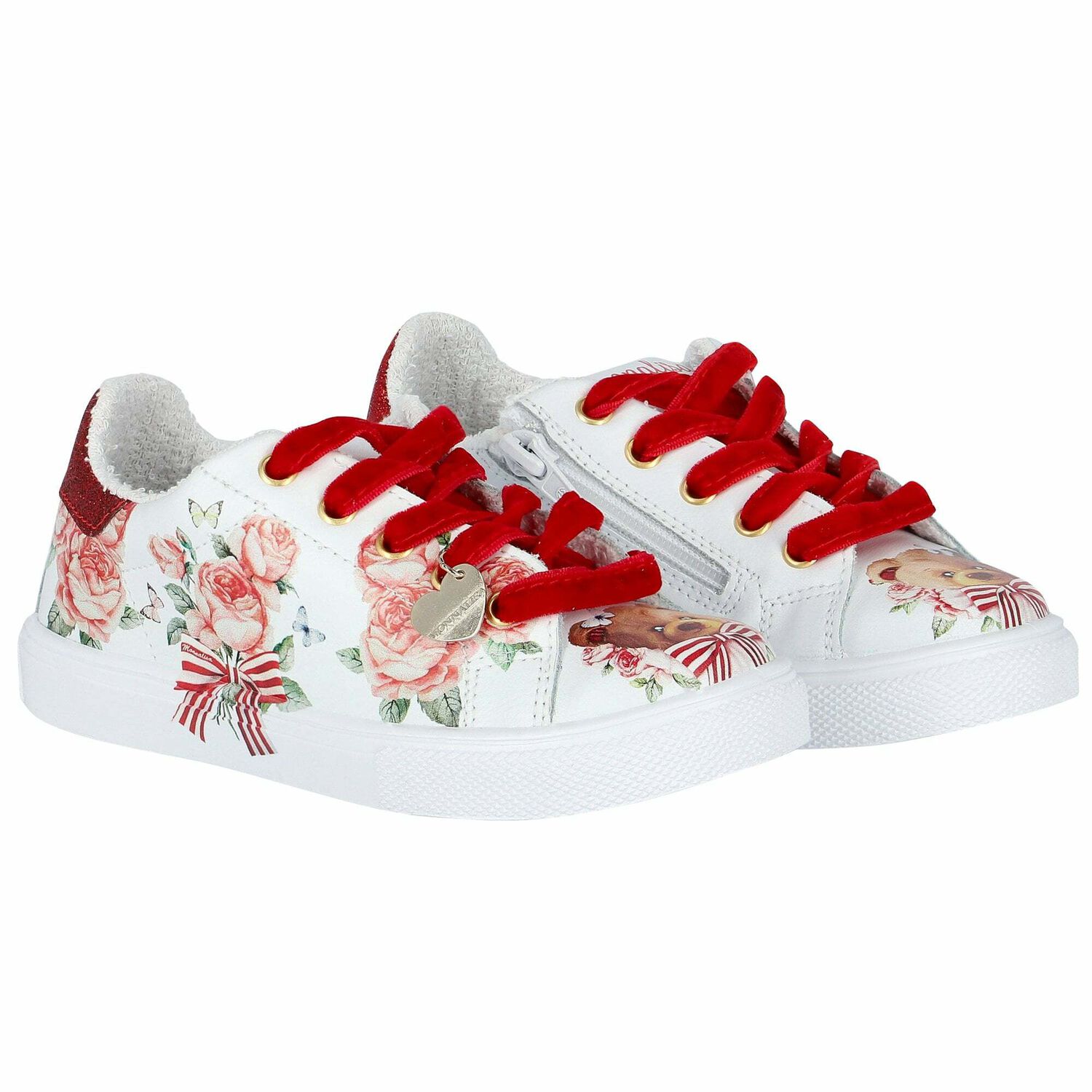 Girls White & Red Teddy Trainers, 1, hi-res