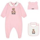 Baby Girls Pink & White Teddy Bear Logo Babygrow Gift Set, 4, hi-res