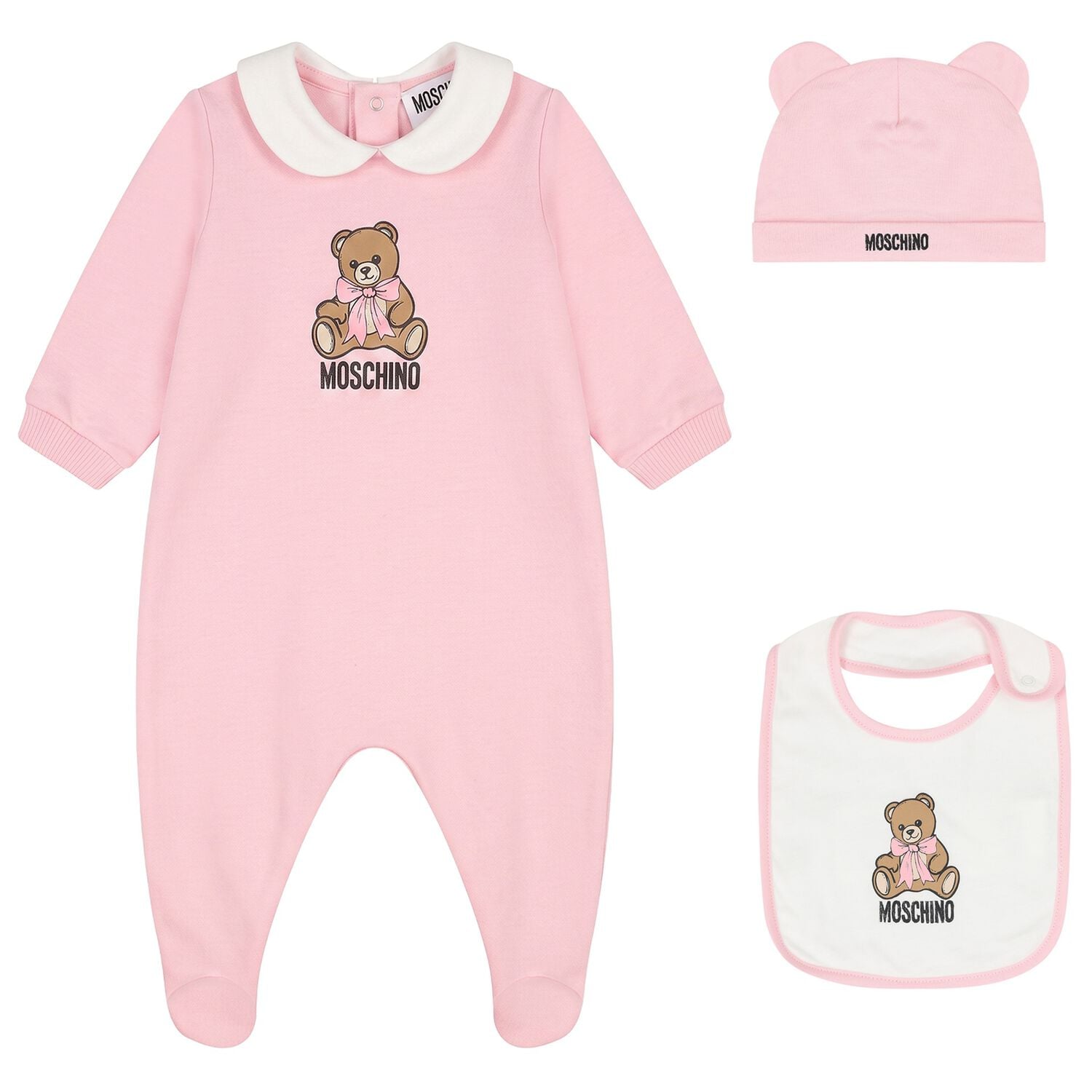 Baby Girls Pink & White Teddy Bear Logo Babygrow Gift Set, 4, hi-res