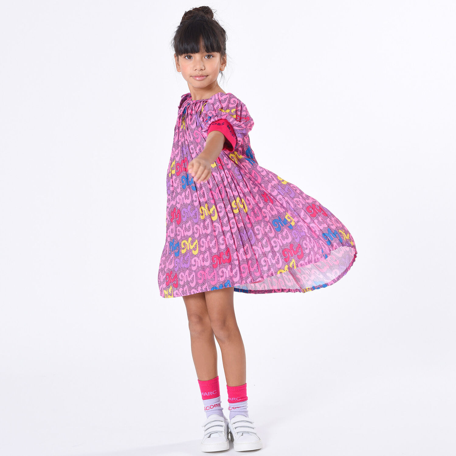 Girls Pink Pleated Logo Dress, 1, hi-res image number null