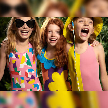 Girls Multi-Colored Logo Swimsuit