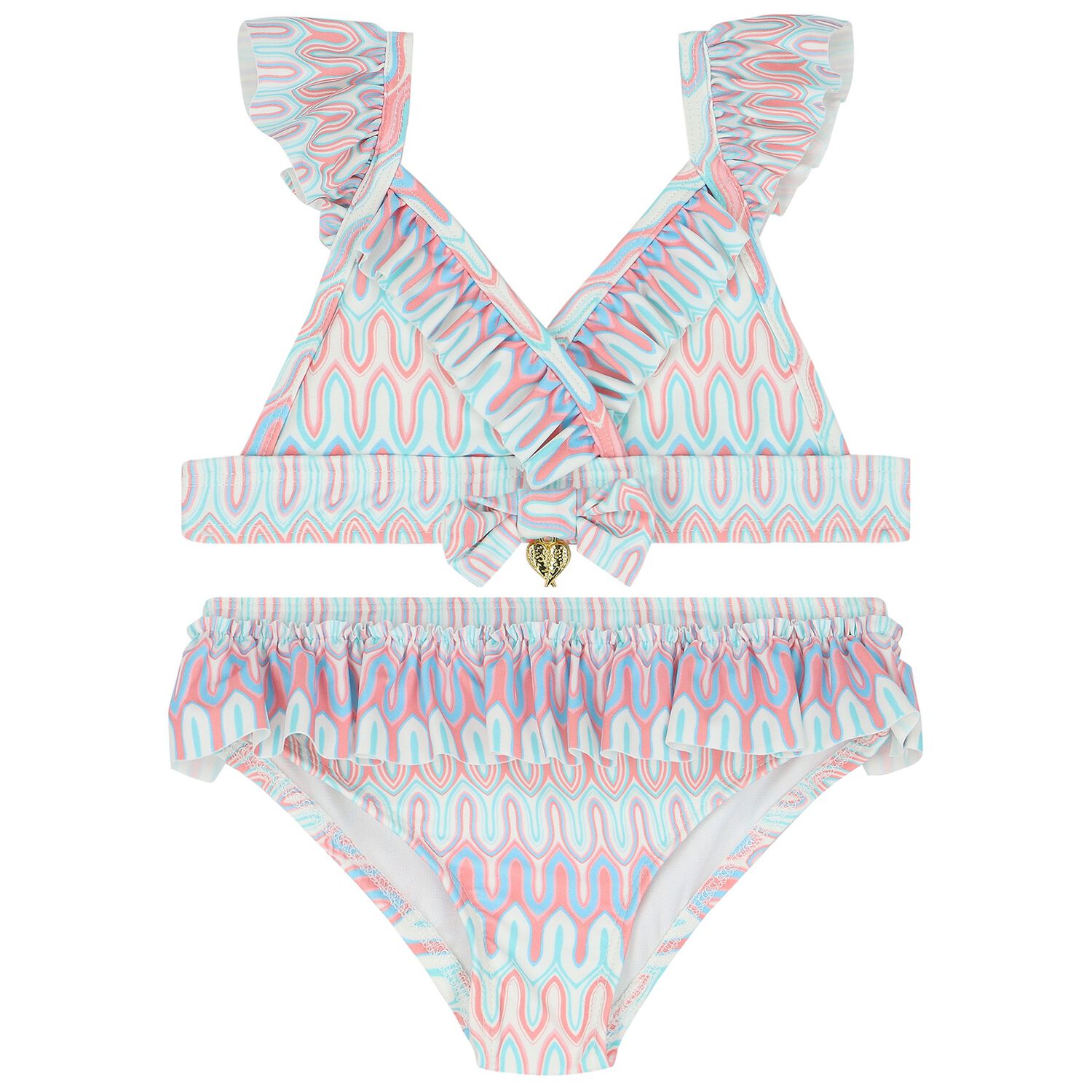 Girls Multi-Coloured Ruffled Bikini, 1, hi-res