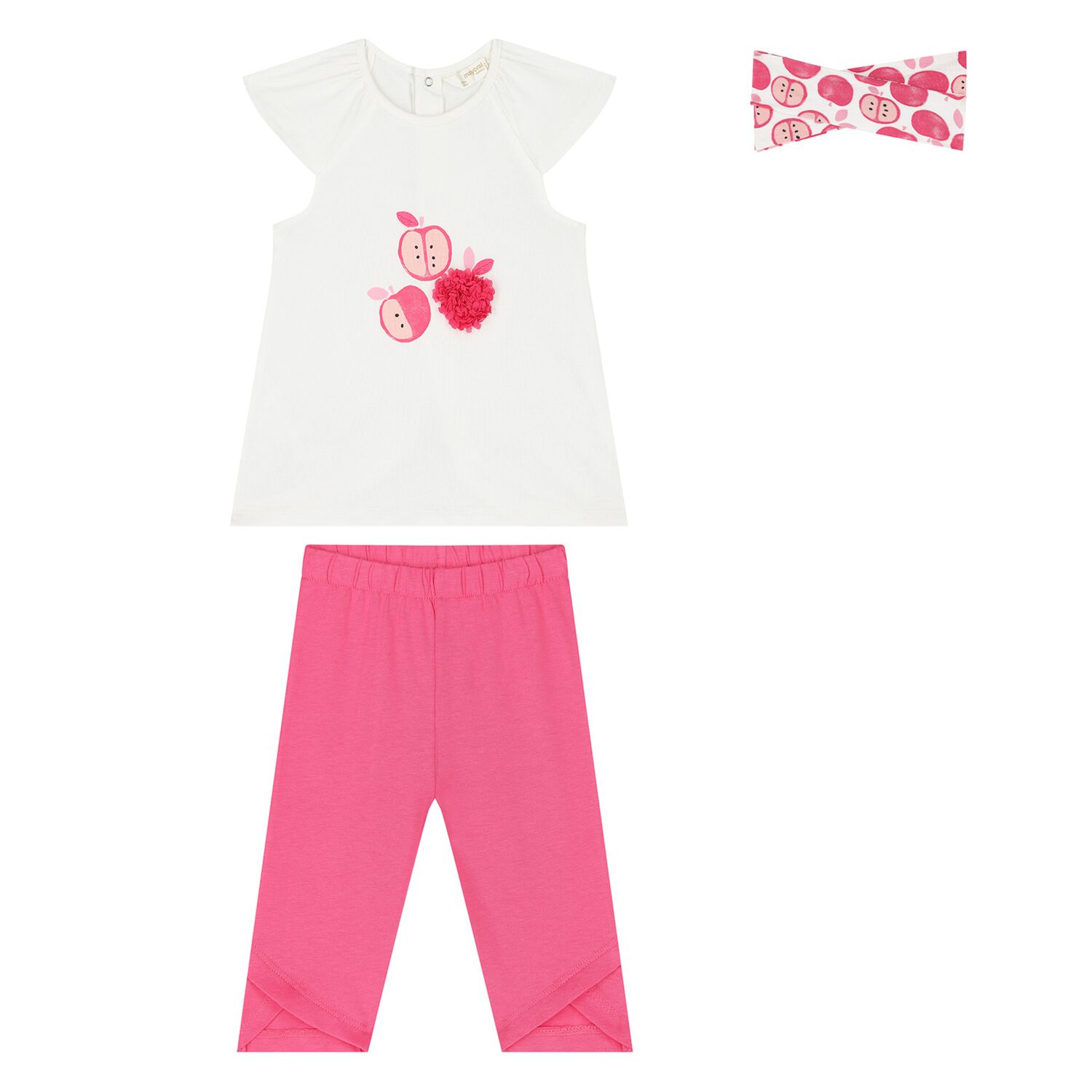 Baby Girls White & Pink Apple Leggings Set, 1, hi-res
