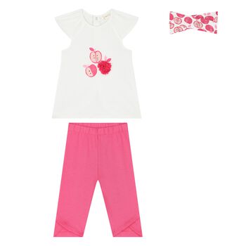 Baby Girls White & Pink Apple Leggings Set