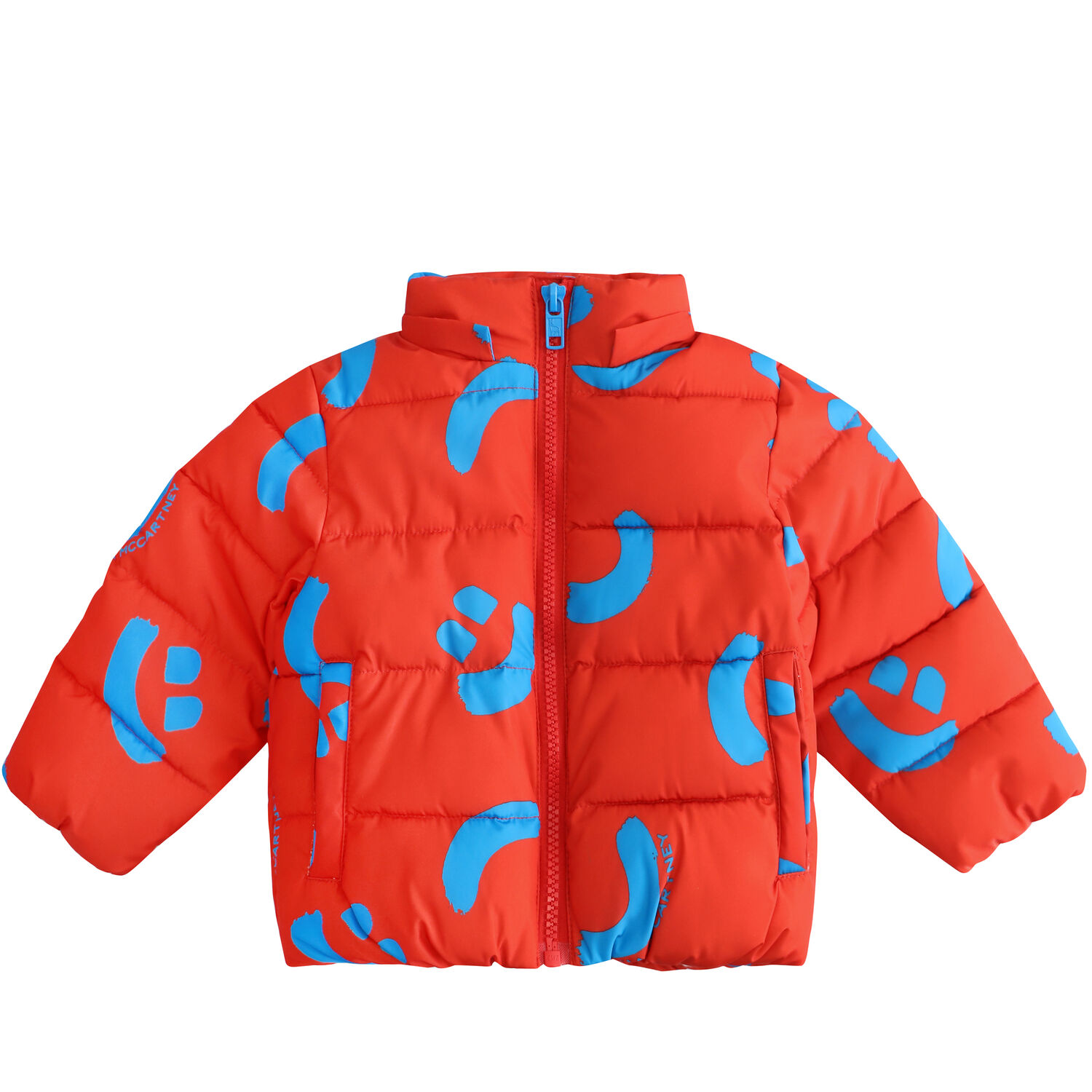 Younger Boys Red Smiley Puffer Jacket, 1, hi-res
