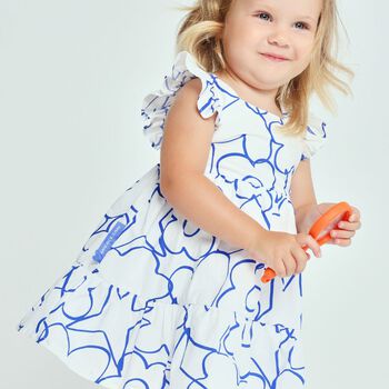 Girls White & Blue Flower Dress