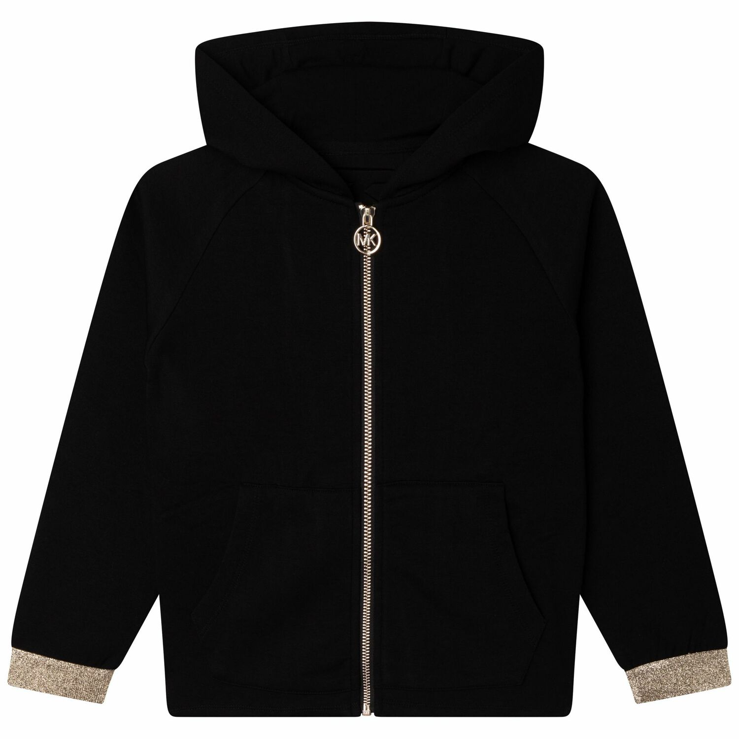 Girls Black Logo Zip Up Top, 1, hi-res