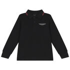 Boys Black Aston Martin Logo Polo Shirt, 1, hi-res