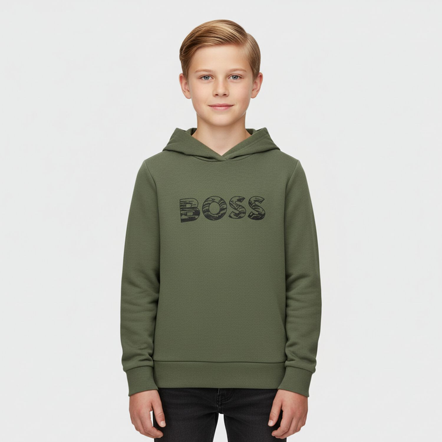 Boys Green Logo Hooded Top, 2, hi-res