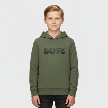 Boys Green Logo Hooded Top