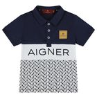 Younger Boys Navy Blue Logo Polo Shirt, 2, hi-res