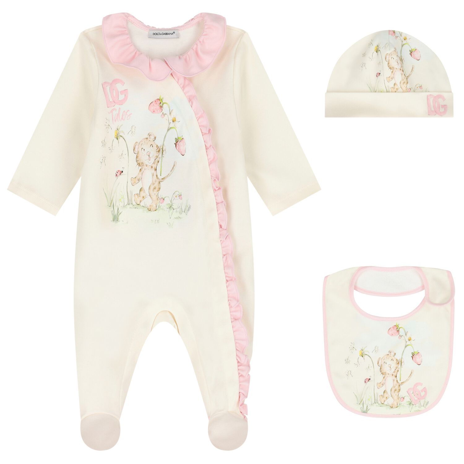 Baby Girls Ivory & Pink Leopard Babygrow Gift Set, 1, hi-res