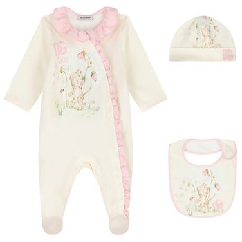 Baby Girls Ivory & Pink Leopard Babygrow Gift Set