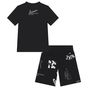 Boys Black Logo Shorts Set