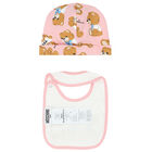 Pink & Ivory Teddy Logo Hat & Bib Set, 1, hi-res