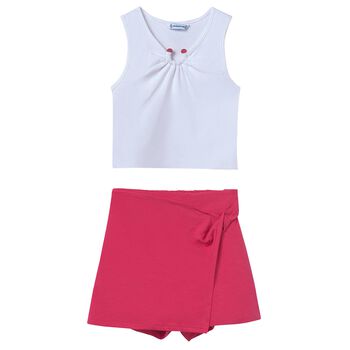 Girls White & Pink Skort Set