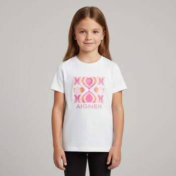 Girls White & Pink Logo T-Shirt