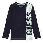 Boys Navy Logo Long Sleeve Top, 1, hi-res