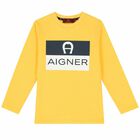 Boys Yellow Logo Long Sleeve Top, 2, hi-res